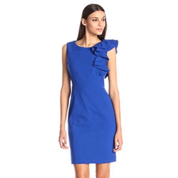 Calvin Klein Dresses & Skirts - Calvin Klein Royal Blue Ruffle Shoulder Dress